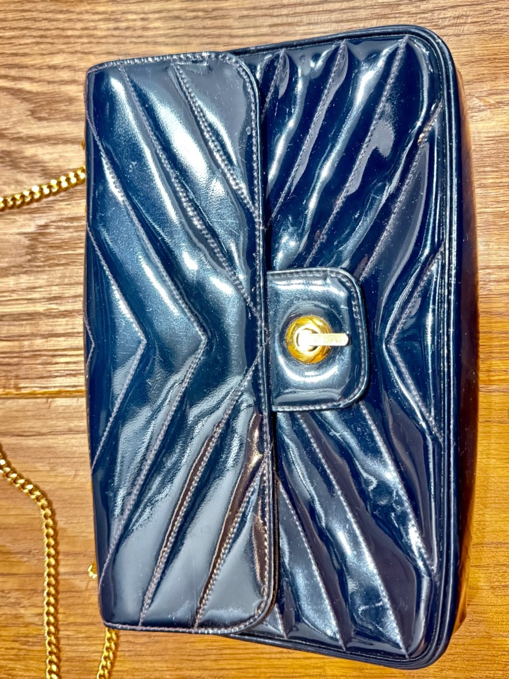 CLUTCH BAG, NAVY PATENT LEATHER, VINTAGE